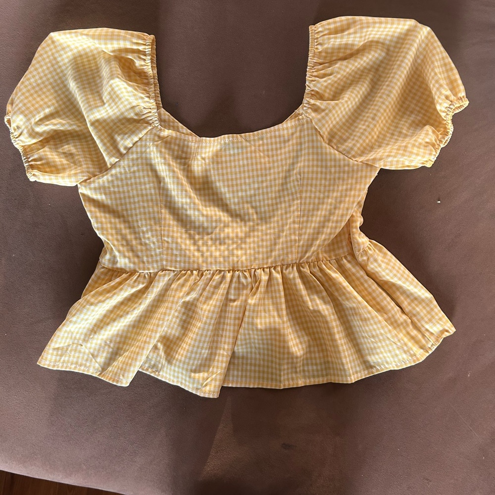Yellow Gingham Puff Sleeve Top